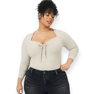 5X 28W Torrid Rib Sweetheart Tie Front Top Max Stretch Chateau Gray Top Long Sle